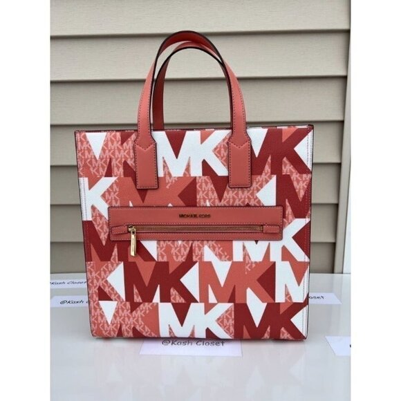 Michael Kors Kenly Tote Large MK Signature Purse Bag Sherbert Multi - Picture 1 of 12